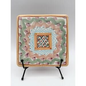MacKenzie Childs Terracotta Hand Painted Trivet Hot Plate 6" Square Vintage 1989